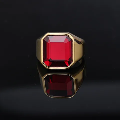 Fashion Square Stainless Steel Inlay Artificial Gemstones Men's Rings