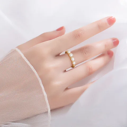 Simple Style Round Sterling Silver Plating Inlay Pearl Rings