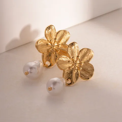 1 Pair Simple Style Flower Inlay 304 Stainless Steel Pearl Drop Earrings