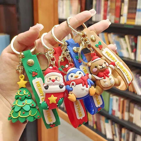 Cute Christmas Tree Santa Claus Elk Pvc Metal Christmas Women's Bag Pendant Keychain