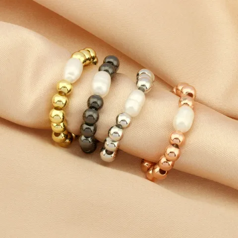 Ig Style Simple Style Round Freshwater Pearl Copper Beaded Handmade Plating 18k Gold Plated Rings