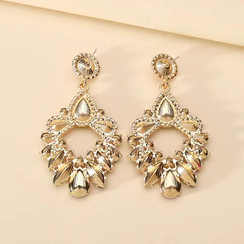 1 Pair Luxurious Geometric Inlay Alloy Rhinestones Glass Gold Plated Chandelier Earrings Drop Earrings