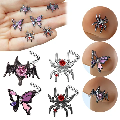 Hip-hop Rock Animal Bat Bow Knot Stainless Steel Copper Plating Inlay Rhinestones Zircon White Gold Plated Nose Studs