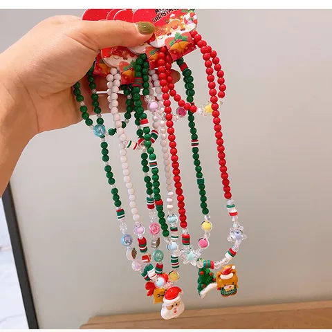 Cute Christmas Tree Santa Claus Elk Resin Beaded Christmas Kid's Jewelry Set