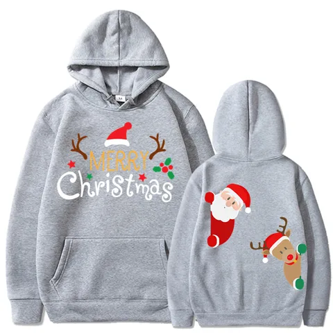 Unisex Hoodie Long Sleeve Unisex Hoodies Printing Christmas Santa Claus Letter Reindeer