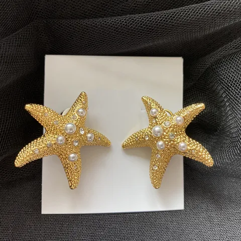 1 Pair Retro Star Inlay Brass Pearl Ear Studs