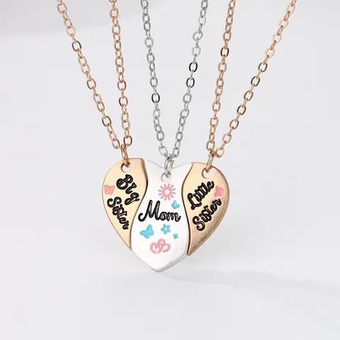 Simple Style Heart Shape Alloy Enamel Plating Mother's Day Mother&daughter Pendant Necklace