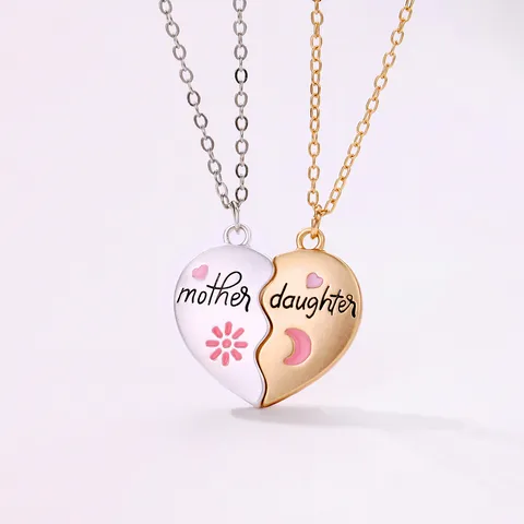 Cute Heart Shape Alloy Enamel Plating Mother's Day Mother&daughter Pendant Necklace