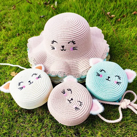 Women's Mini Straw Cartoon Cute Round Zipper Circle Bag