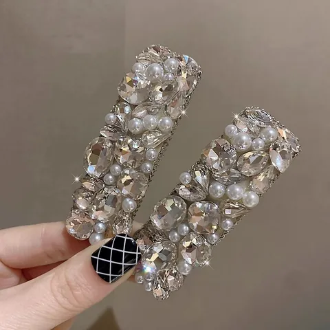 Women's Glam Shiny Geometric Artificial Pearl Rhinestone Hair Clip