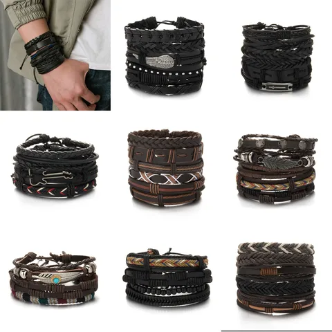 Retro Simple Style Geometric Pu Leather Men's Bracelets