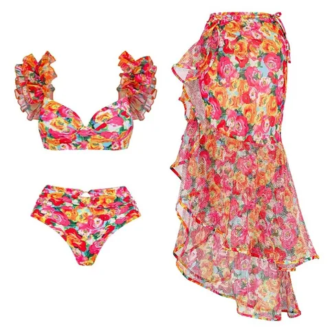 Women's Ditsy Floral 3 Pieces Set Bikinis Swimwear