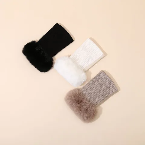 Autumn And Winter Half Finger Gloves Twist Knit Open Finger Plush Texture Gloves