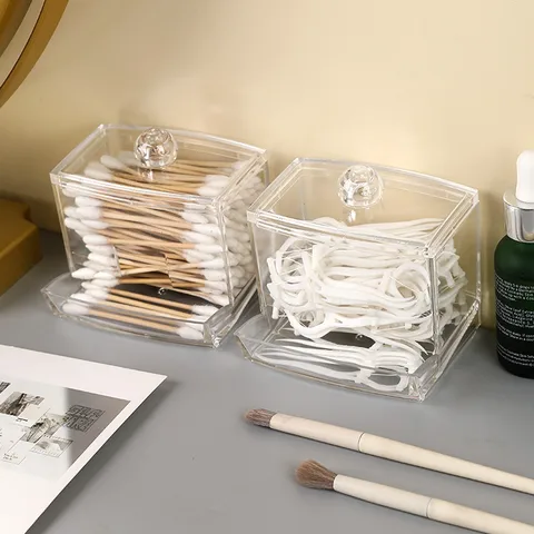 Cosmetic Cotton Storage Box Cotton Swab Box Household Desktop Dressing Table Jewelry Box Transparent Crystal Cotton Swab Floss Box