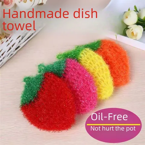 Acrylic Strawberry Dish Towel Scouring Pad Absorbent Dish Cloth Lazy Rag Kitchen Cleaning Non-stick Oil