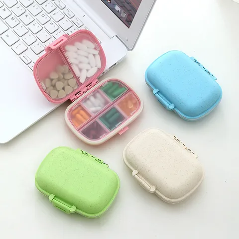 Wheat Straw Portable 8-grid Sealed Pill Box Waterproof Moisture-proof One-week Pill Packing Storage Box