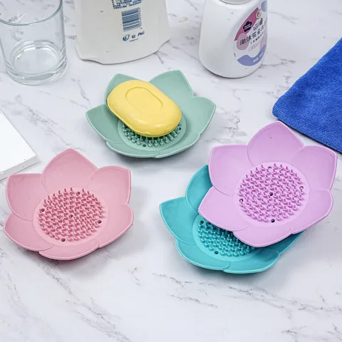 New Lotus Three-dimensional Flower Silicone Drain Soap Box Punch-free Simple Storage Rack Bathroom