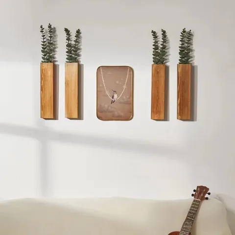 Wooden Wall Vase Dried Flower Decorative Green Plant Container Pine Solid Wood Wall Hanging Vase Wooden Hanging Flower Pot