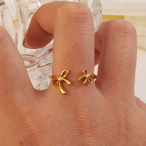 Wholesale Jewelry Cute Simple Style Streetwear Bow Knot 304 Stainless Steel 18K Gold Plated Open Rings