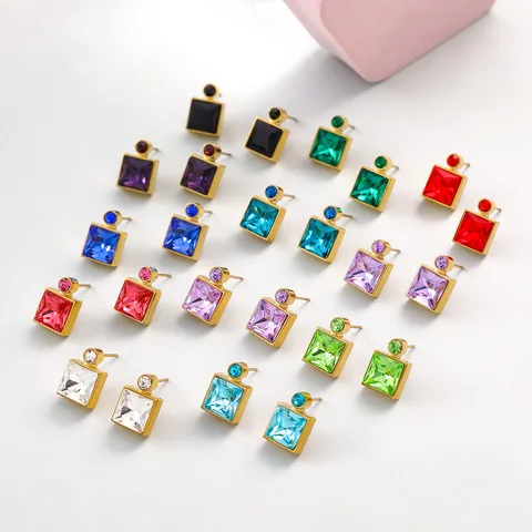 1 Pair Basic Modern Style Classic Style Square Plating Titanium Steel Zircon Ear Studs