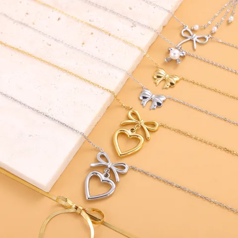 Wholesale Jewelry Basic Modern Style Classic Style Bow Knot Titanium Steel Plating Pendant Necklace