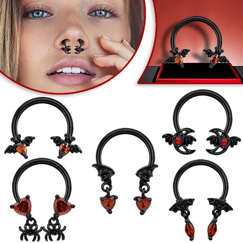 1 Piece Nose Rings & Studs Rock Punk Streetwear Animal Bat Skull 316 Stainless Steel  Copper Plating Rhinestones Zircon Nose Rings & Studs