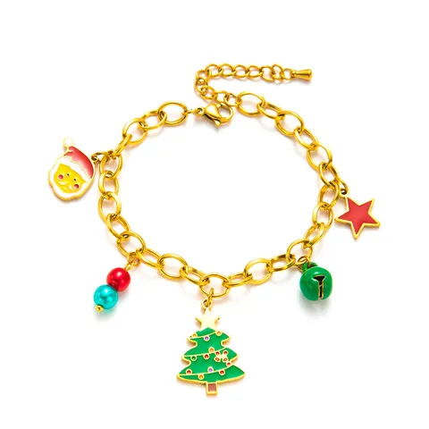 Wholesale Jewelry IG Style Cute Christmas Tree Santa Claus Star Titanium Steel Bracelets Earrings Necklace