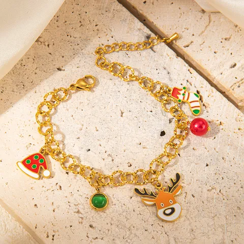 Wholesale Jewelry IG Style Cute Christmas Hat Christmas Socks Elk Titanium Steel Gem Plating Inlay Bracelets Earrings Necklace