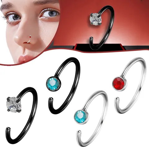 1 Piece Nose Rings & Studs Casual C Shape 316 Stainless Steel  Plating Inlay Rhinestones Zircon White Gold Plated Ear Cartilage Rings & Studs Nose Rings & Studs