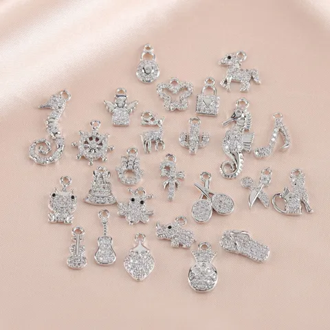 10 PCS/Package 10.4*12.7mm 6.8*11.9mm 9.9*11.6mm Copper Zircon Animal Guitar Notes Pendant Jewelry Accessories