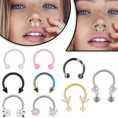 1 Piece Nose Rings & Studs Princess Cute Shiny Floral 316 Stainless Steel  Arylic Copper Epoxy Plating Inlay Rhinestones Zircon White Gold Plated Gold Plated Nose Rings & Studs