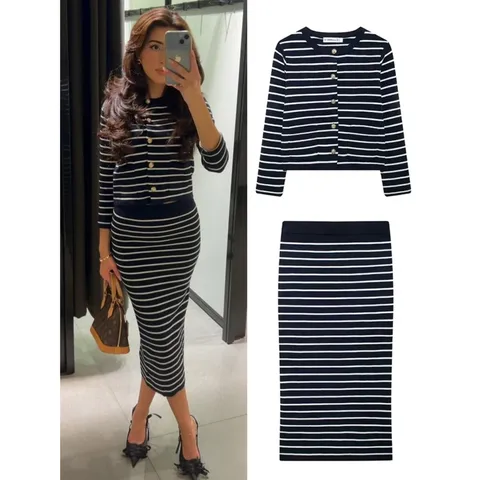 Casual Daily Women's Simple Style Stripe Polyester Knit Skirt Sets Skirt Sets