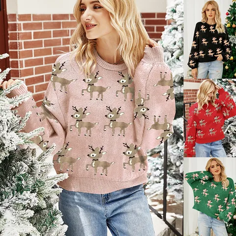 Women's Sweater Long Sleeve Sweaters & Cardigans Jacquard Casual Cartoon Deer