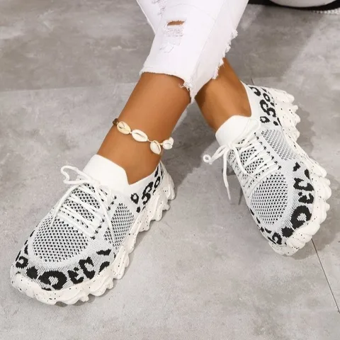 Women's Casual Leopard Round Toe Sports Shoes