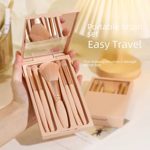 Makeup Brush With Mirror Suit Full Set Of Super Soft Hair A Set Of Boxed Loose Powder Eye Shadow Brush Set Portable Small Set