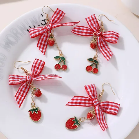 Cute Simple Style Cherry Strawberry Alloy Cloth Kid'S Drop Earrings