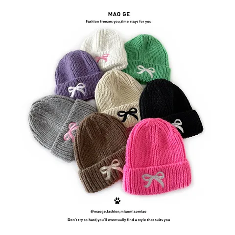 Children Unisex Cute Sweet Bow Knot Wool Cap