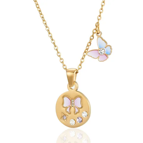 Wholesale Jewelry Elegant Sweet Streetwear Geometric Butterfly Titanium Steel Plating Pendant Necklace