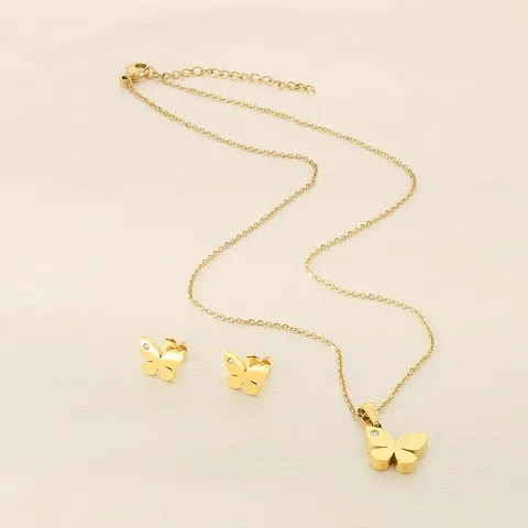 Wholesale Jewelry Simple Style Butterfly 304 Stainless Steel 18K Gold Plated Jewelry Set