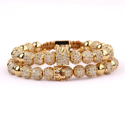 Brass Inlay Round Crown Zircon Bracelets