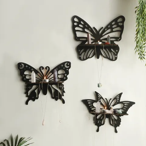 Retro Classic Style Butterfly Wood Ornaments Storage Rack Wall Art