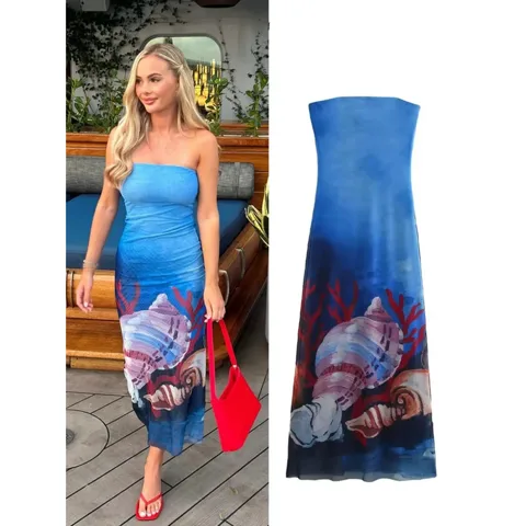 Women's Sheath Dress Vacation Strapless Printing Sleeveless Underwater World Conch Maxi Long Dress Holiday Beach