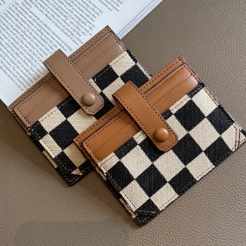 Women's Plaid Canvas Flip Cover Card Holders