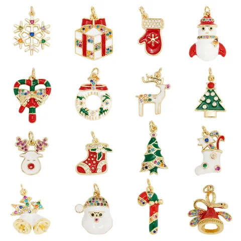 1 Piece 15.7*23.4mm 20.7*25.6mm 20*24.9mm Copper Zircon 18K Gold Plated Christmas Tree Snowman Elk Jewelry Accessories Pendant