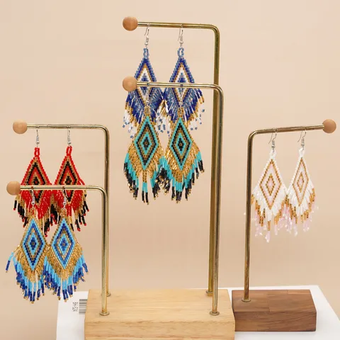 1 Pair Bohemian Geometric Tassel Semi-precious Stone Iron Gall Stone Drop Earrings