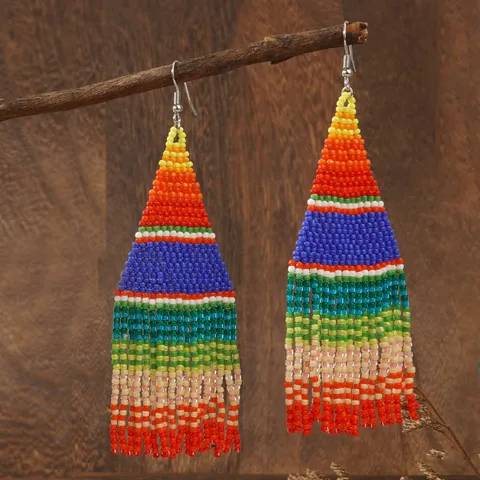 1 Pair Bohemian Geometric Handmade Seed Bead Drop Earrings