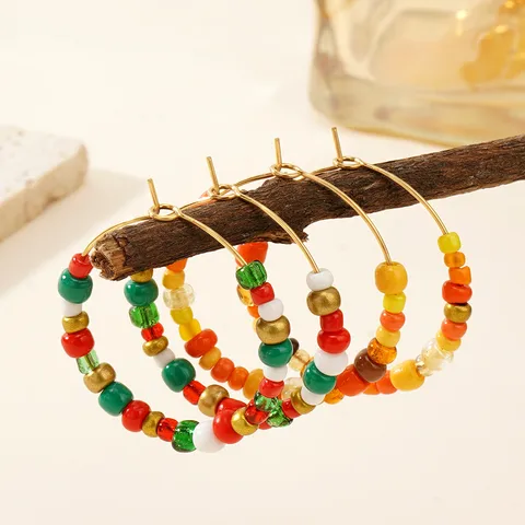 1 Pair Bohemian Geometric Handmade Seed Bead Drop Earrings