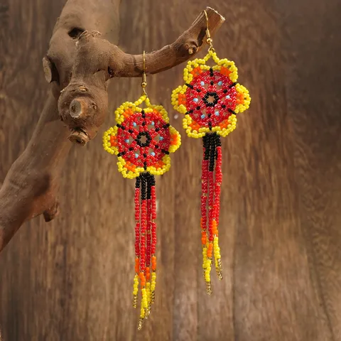 1 Pair Bohemian Floral Handmade Seed Bead Drop Earrings