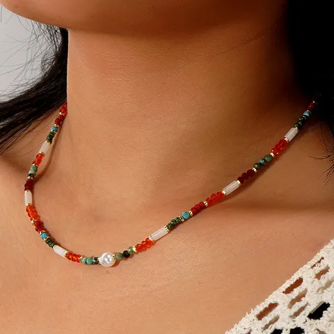 Bohemian Geometric Semi-precious Stone Natural Stone Necklace In Bulk