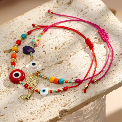 Bohemian Geometric Artificial Crystal Glass Rope String Bracelets Wholesale